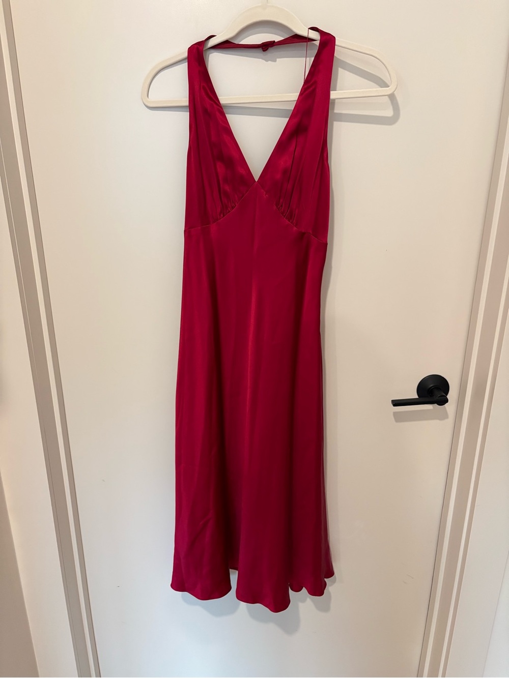 VNTG Y2K Maggy London Silk Slip Dress Vneck Halter Bias Cut Midi Berry Red Chic